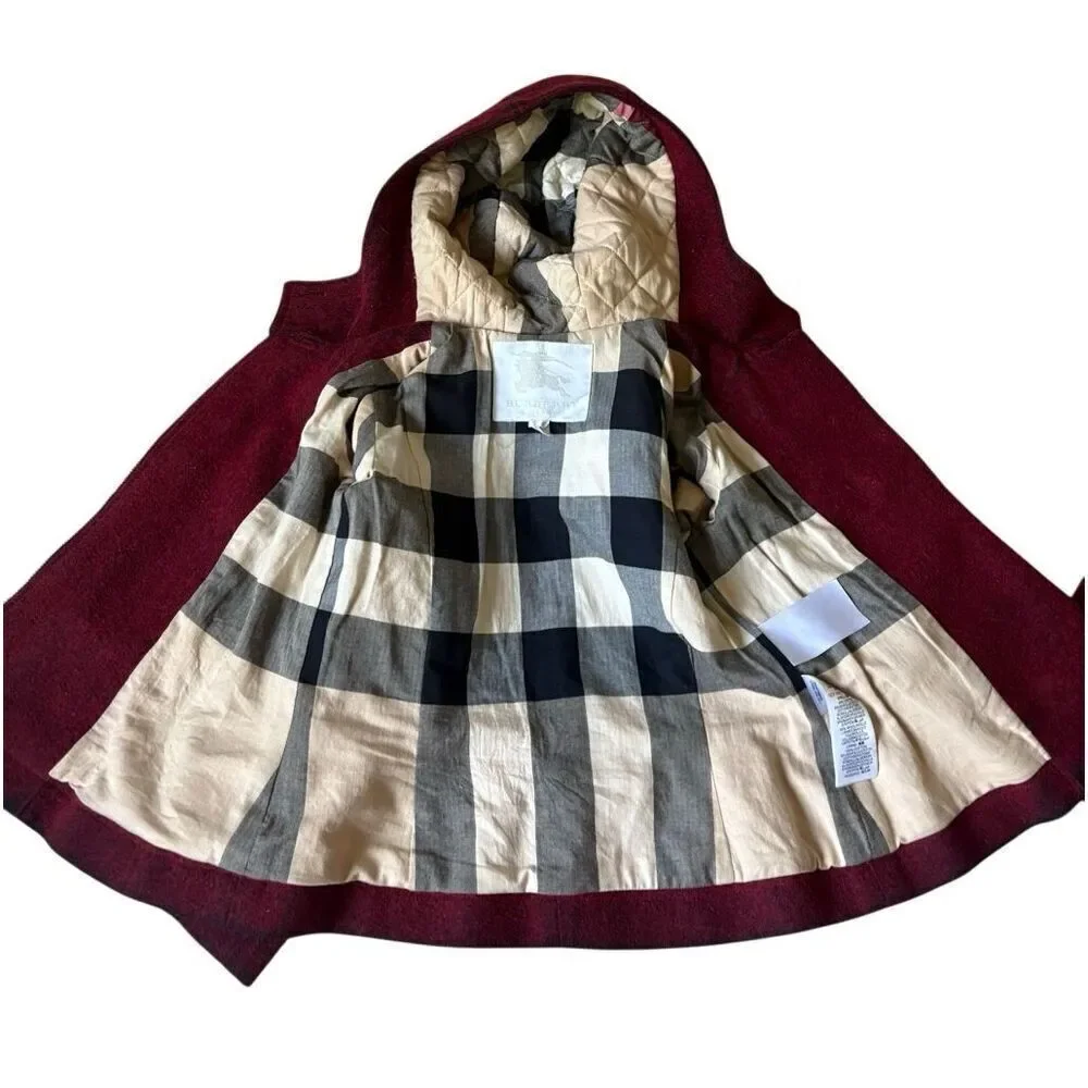 Burberry Girls Wool Blend Pea Coat size 8 Y Toggle Closure Red Nova Check Lined